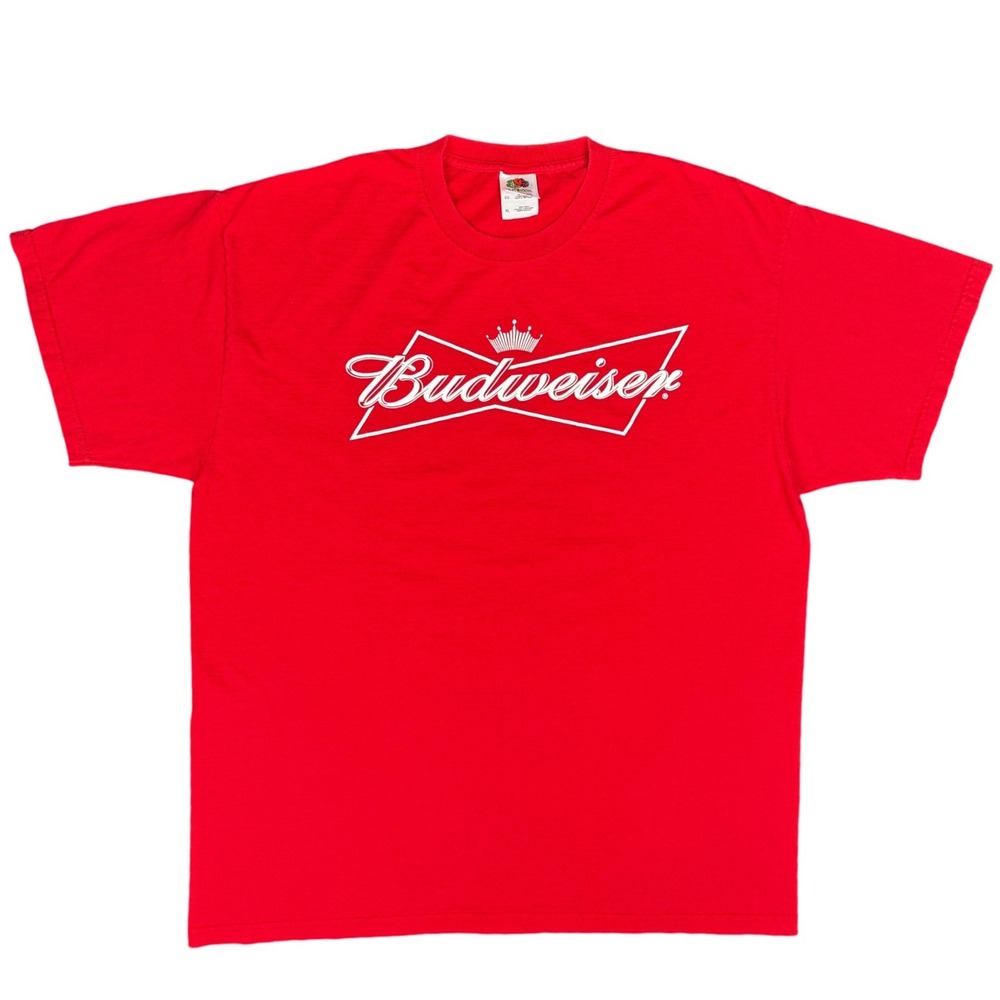 Budweiser Red‎ T Shirt Mens XL Fruit of the Loom Heavy HD Cotton Graphic Tee